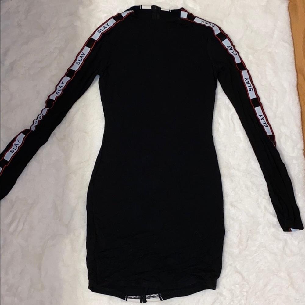 DESIGNER INSPIRED FITTED MOTO BLACK DRESS - Picture 1 of 4